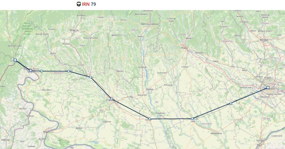 Streckenverlauf desZuges IRN 79 von Orsova nach Bukarest