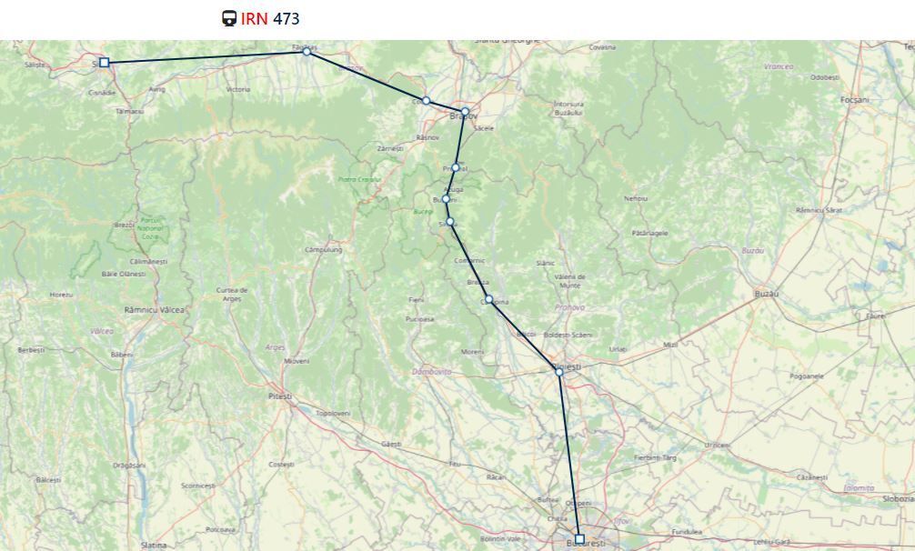 Streckenverlauf des Zuges IRN 473 von Făgăraș nach Bukarest
