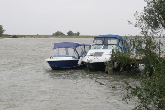 Angelreisen in Donaudelta: Motorboote an der Donau bei Crisan