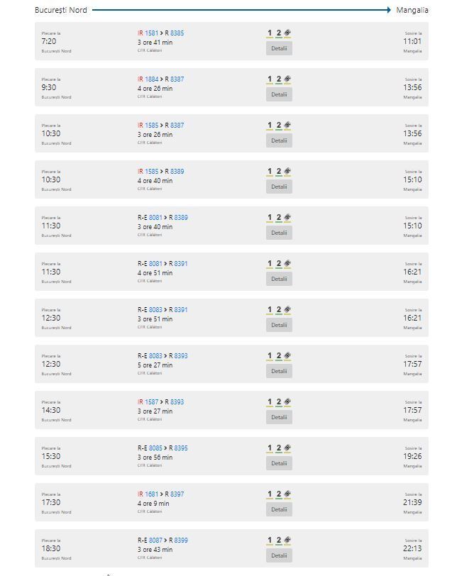 Fahrplan der Bahn von Bukarest nach Mangalia über Constanta - Stand: Januar 2022