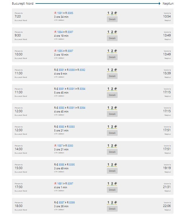 Fahrplan der Bahn von Bukarest nach Neptun über Constanta - Stand: Januar 2022