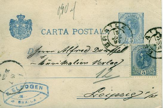 Alte Postkarte vom Juli 1899 nach Leipzig