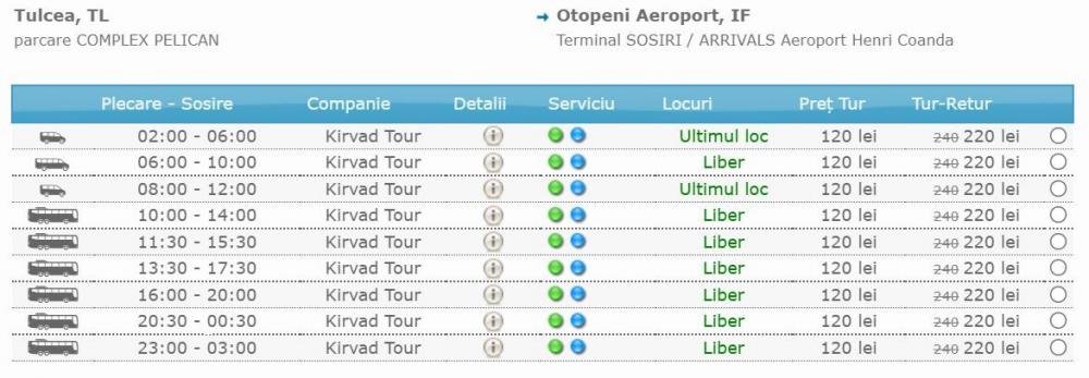 Fahrplan für den Bus von Tulcea zum Airport in Bukarest-Otopeni