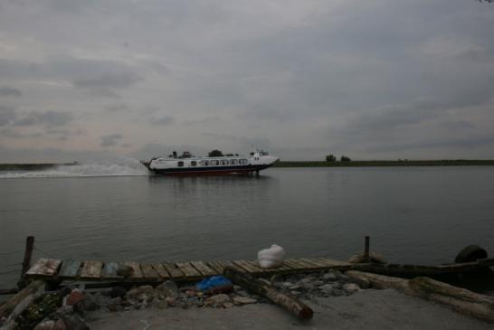 Im Doandelta: Speedboot auf der Donau bei Crisan