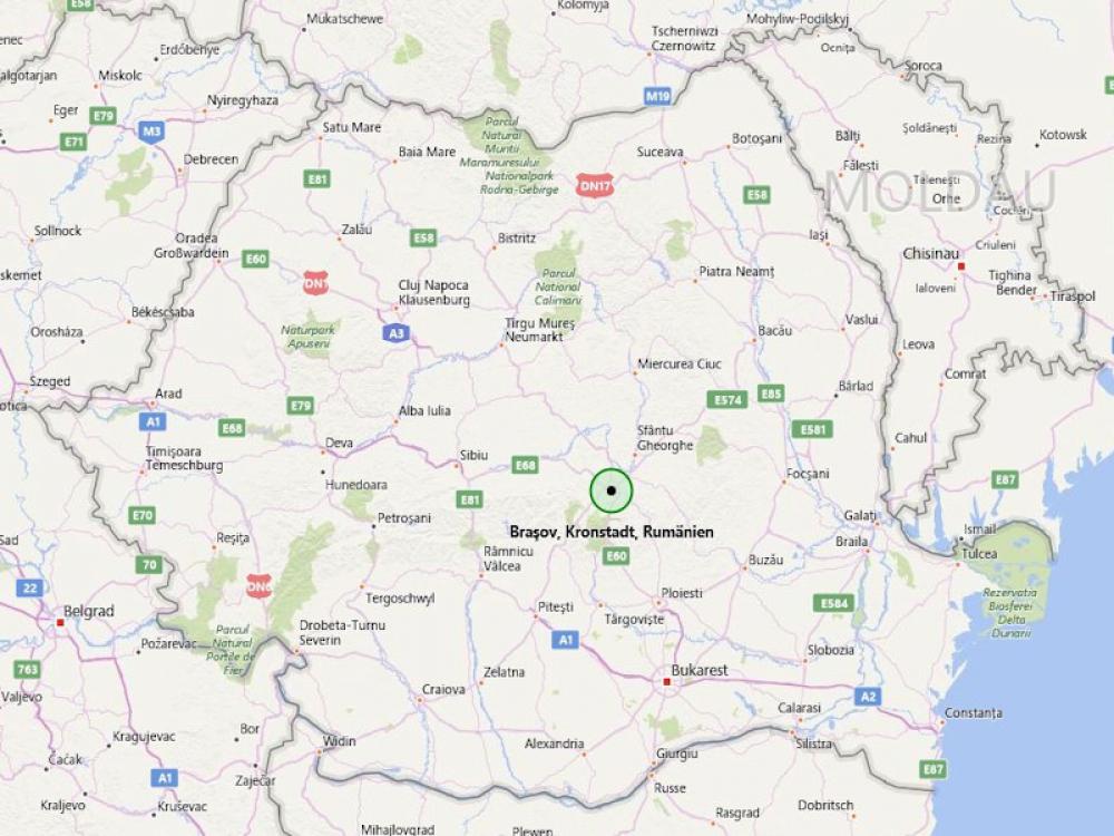 Quelle: Bing-Maps - Karte von Rumänien mit der Lage von Brasov (Kronstadt)