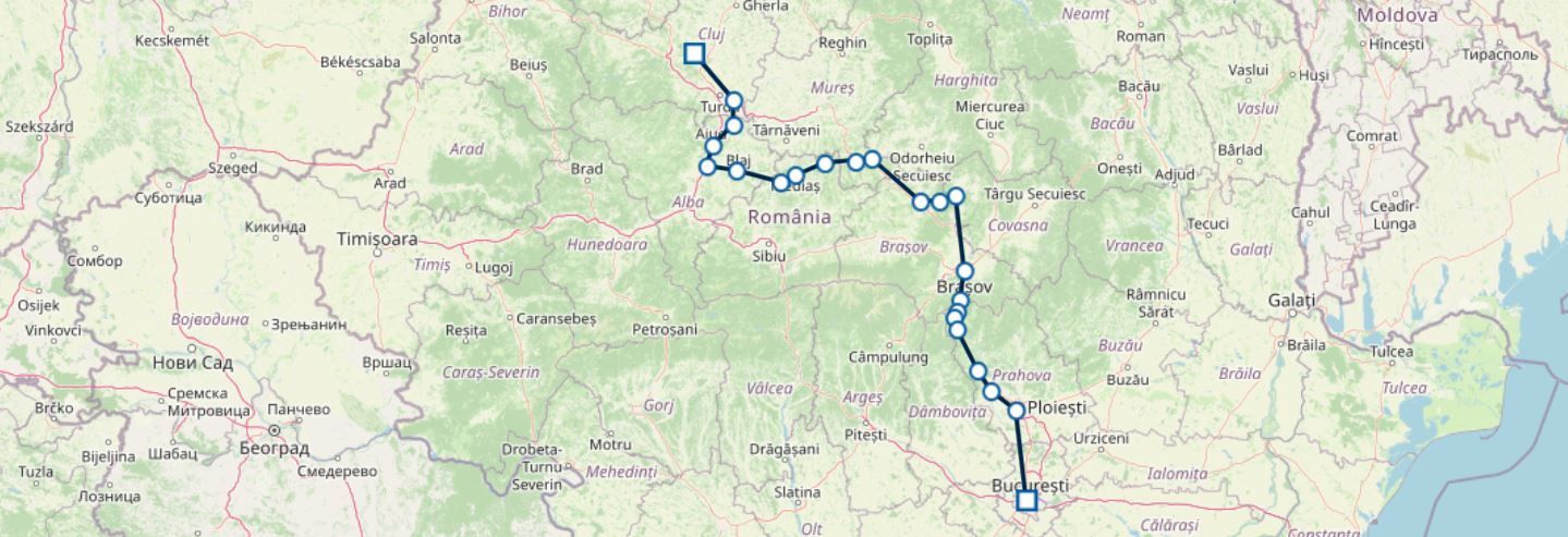 Nachtzüge IRN 01641 und IRN 1644 zwischen Bukarest und Cluj Napoca über Brasov der CFR