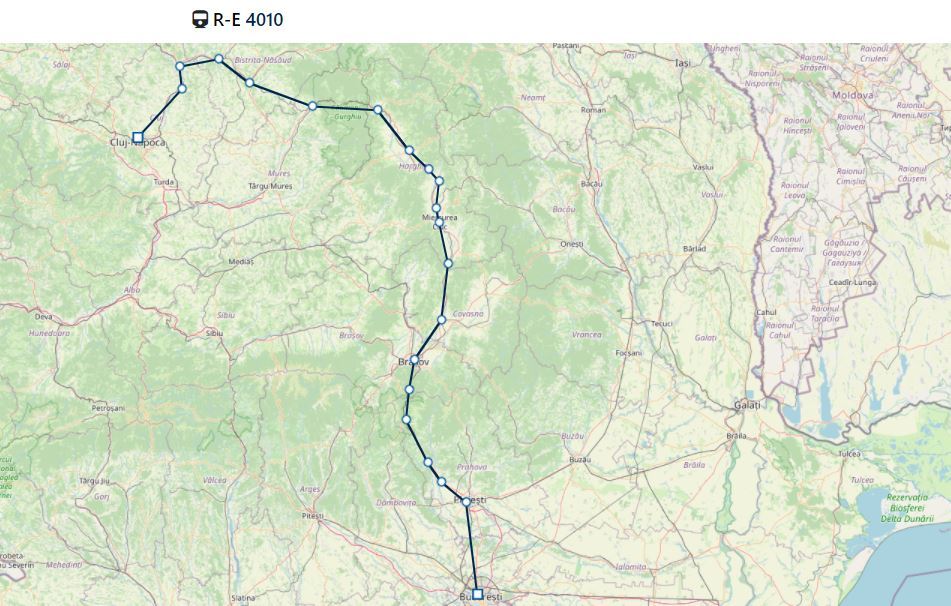  Streckenverlauf des Zuges R-E 4010 von Cluj Napoca nach Bukarest