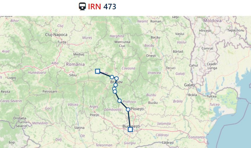 Streckenverlauf des Zuges IRN 473 von Făgăraș nach Bukarest