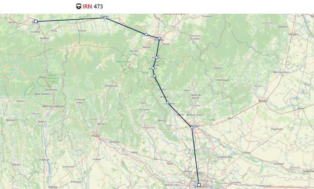 Streckenverlauf des Zuges IRN 473 von Făgăraș nach Bukarest