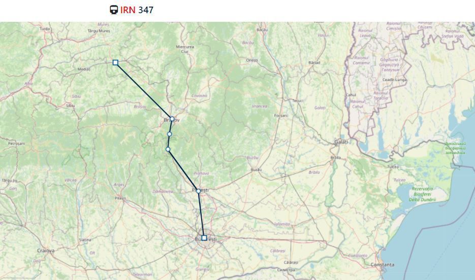 Streckenverlauf des Zuges IRN 347 von  Sighişoara nach Bukarest