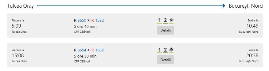 Fahrplan der Bahn: Tulcea - Bukarest  Stand: Januar 2022